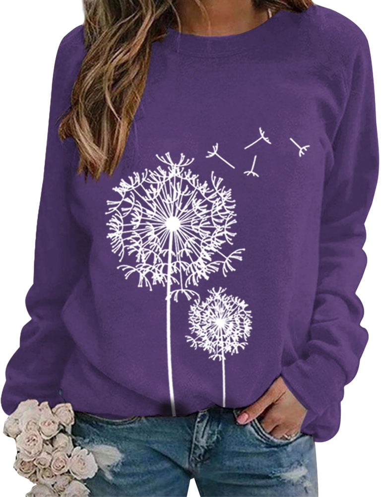 ZXZY Pull à Manches Longues Col Rond Imprimé Graphique Pissenlit Femme