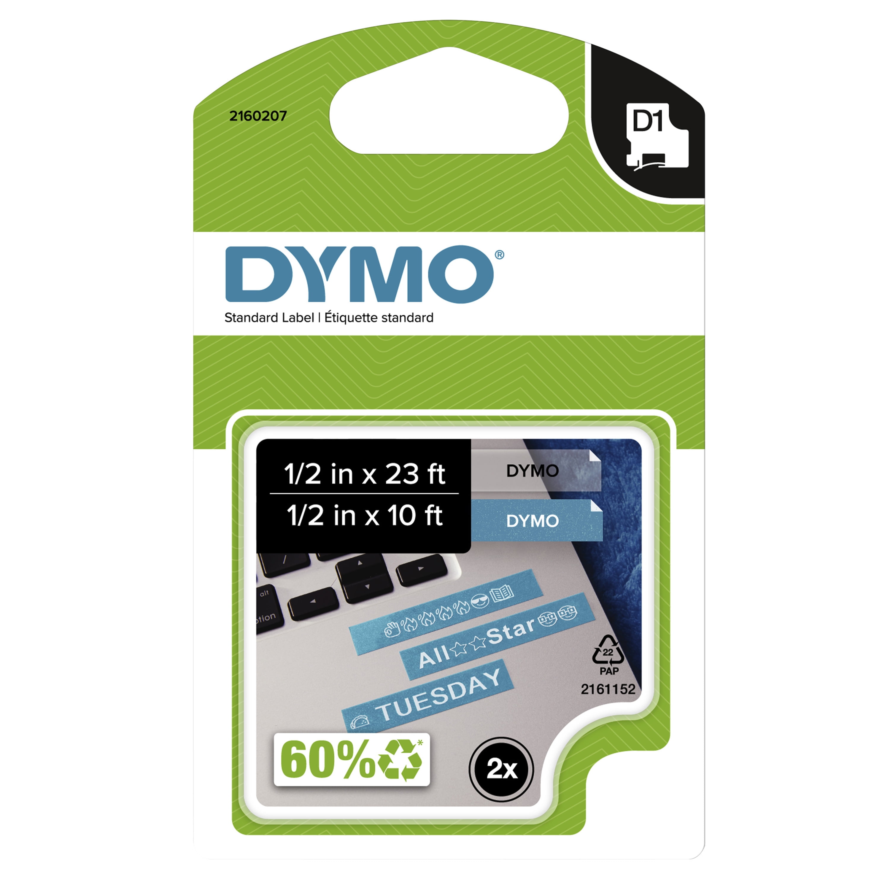 DYMO D1 Label Combo Pack, 1/2" x 10' D1 (White Print on Blue Glitter) and x 23' D1 Print on Clear) - Walmart.com