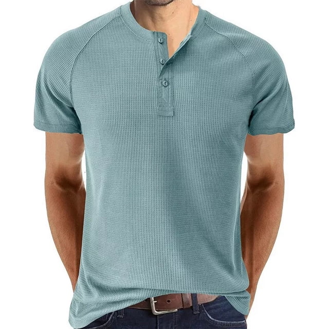 H Camisa Henley Raglán De Manga Corta Para Hombre,