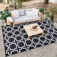 thumbnail image 2 of Hasoo PP Tube Woven Outdoor Rug - Waterproof, Easy to Clean, Stain Resistant - Premium Polypropylene Yarn - Geometric - Patio, Porch, Deck, Balcony - Black & White - 5ft x 8ft, 2 of 5