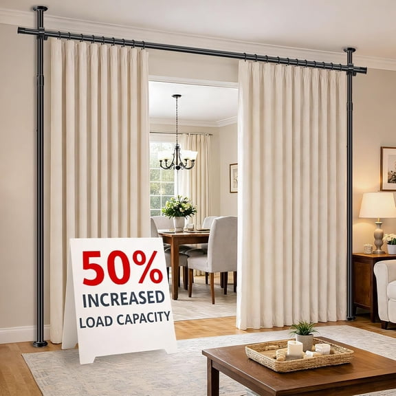 Room Divider Curtain Rod, No Drilling Room Separator for Space Partition Adjustable (H) 43-120x(W) 35-100 inch Heavy Duty Temporary Wall Divider Floor to Ceiling Tension Rod, Black