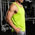thumbnail image 5 of Men's U-Neck Tank Top for Fitness and Bodybuilding, Solid Color Blank Sleeveless Vest for Summer Training, Workout Base Layer Gym T-Shirt Fluorescent Green 3XL, 5 of 8
