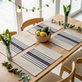 thumbnail image 5 of Midnight Blue Striped Placemats for Dinning Table Set of 4, Beige Geometric Modern Art Burlap Kitchen Place Mats Waterproof Cloth Table Mats, Indoor Outdoor Placemats Easy Clean Dinner Decor, 5 of 8