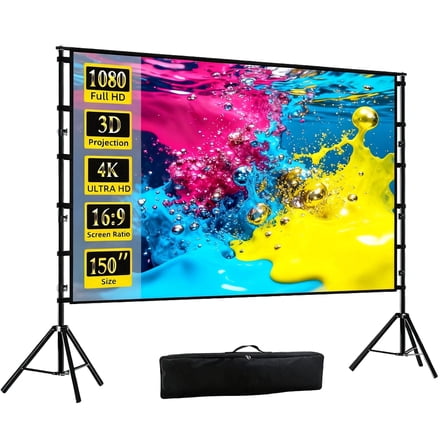 Florascent 150" Projector Screen with Stand, 16:9 4K HD Portable Outdoor Projector Movie Screen for Home Backyard Theater