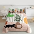 thumbnail image 2 of jejeloiu Abstract Aesthertic Art Bedding Comforter Set,Kawaii Kitten Twin Comforter Sets,Retro Stripe Circle Pattern Bedding Set For Kids,Microfiber Bedroom Decor Reversible,2 Pieces, 2 of 8
