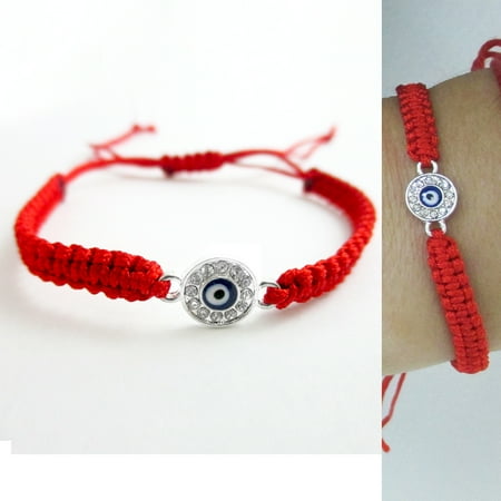 Evil Eye Hamsa Nazar Mati Silver Plated Red Macrame Kabbalah Bracelet Lucky