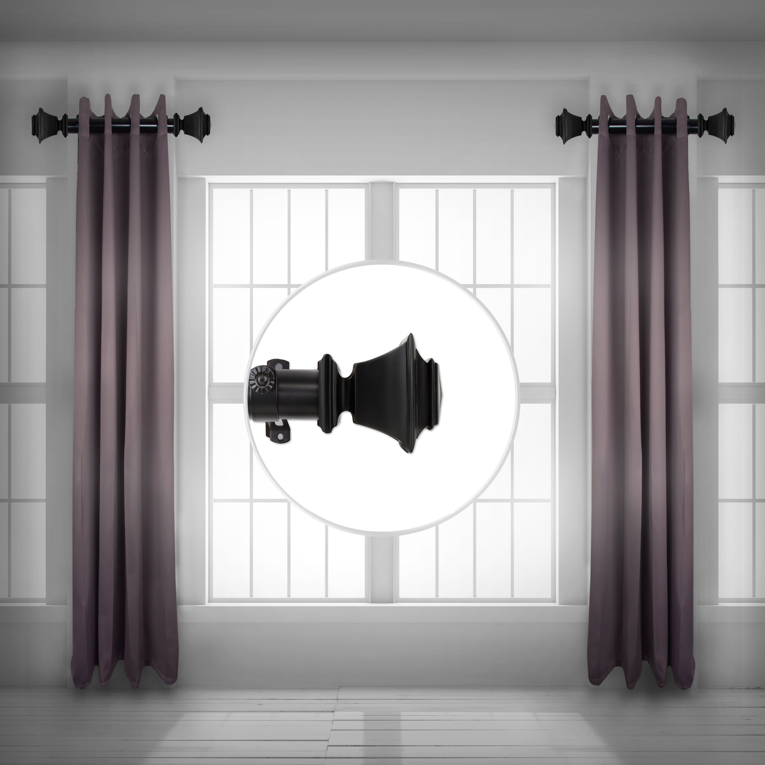 Owen 1.5" Side Curtain Rod 24 inch Long (Set of 2) - Black