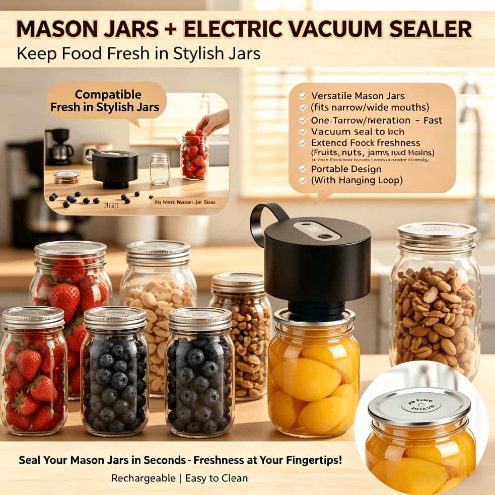 Three In One Upgrade Electric Mason Jar Sealing Machine Heavy Duty Can Sealer Vacuum Sealing Device For Jam Dried Goods Grain Canning Food Preservation