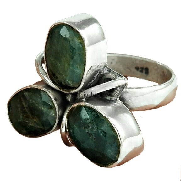 Natural Emerald Healing Gemstone Ring, Pure 925 Sterling Silver, Green Stone Oval Ring, Statement Ring, 3 Stone Ring, Stackable Ring, May Birthstone, Valentines Day Gifts For Her (emerald, 7)