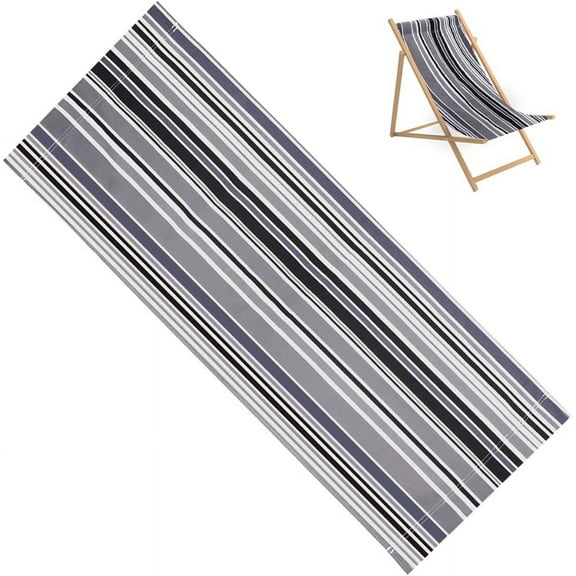 Beach Sling Chair Canvas 45x17 Inch Gray Black White Stripes Replacement Deck Chairs Cloth Fabric Folding Lounge Chair Cover Canvas for Sunbathing Garden Courtyard Patio Outdoor DIY