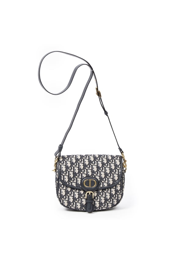 Pre-Owned Dior Beige/Navy Medium Bobby Flap Crossbody Shoulder Bag Diorissimo Canvas