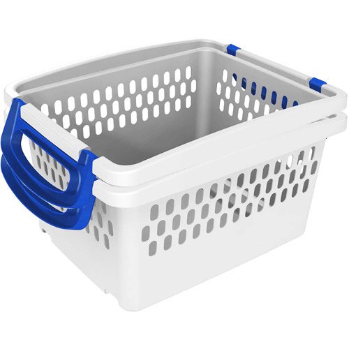 Mainstays Medium Stacking Storage Basket, White, Set of 2