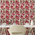 thumbnail image 2 of Ambesonne Tropical Peel & Stick Wallpaper for Home, Red Flowers Lines Plot, 13"x100", Dark Coral and Peacock Green, 2 of 5
