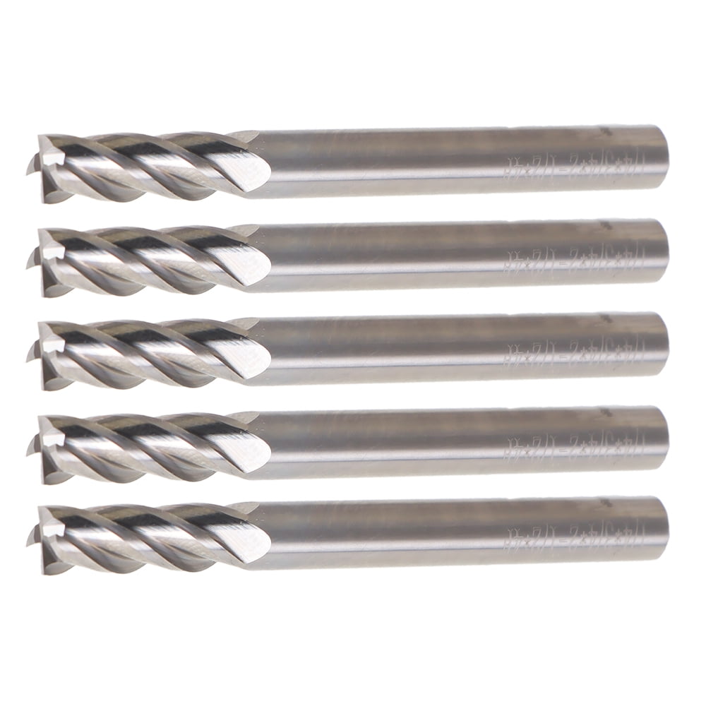 findmall 5 Pcs 1/4" 4 Flute 2-1/2" Overall Length 3/4" LOC Carbide End Mill- TiALN COATED
