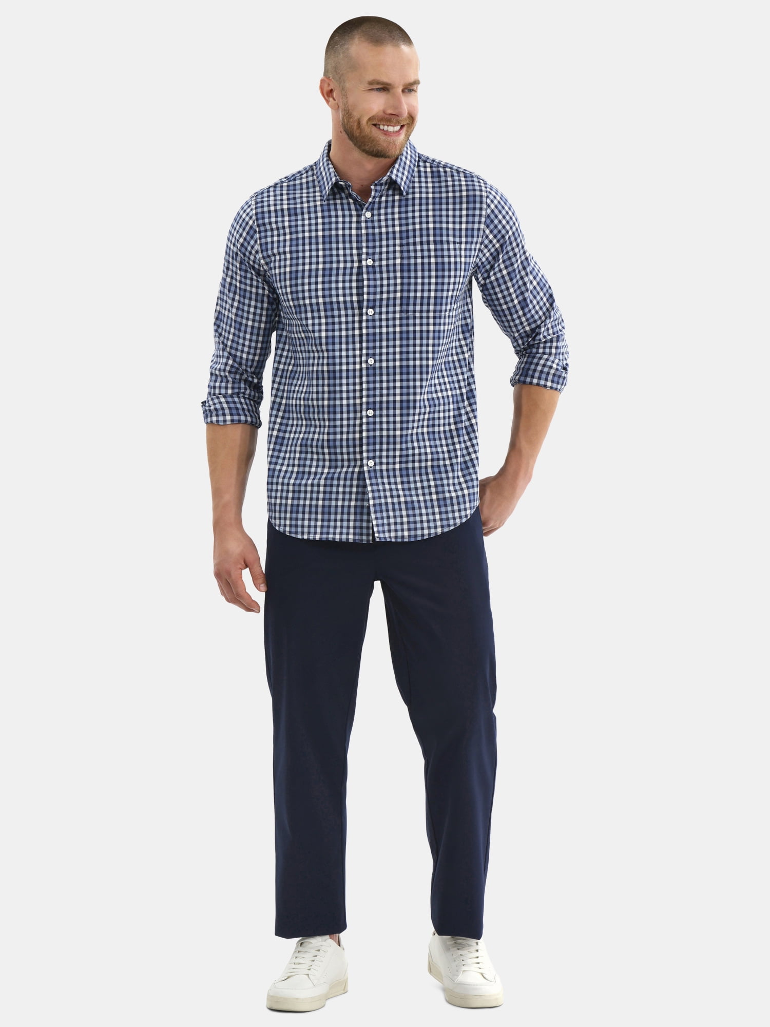 George Men's and Big Men's Performance Button Up Shirt with Long Sleeves, Sizes S-3XL