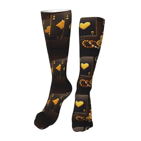 Honeii Casino Playing Cards Print Calf Socks Sports Socks Seamless Toe, Trouser Socks,Knee High Long Socks for Women and Men-One Size