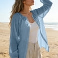 thumbnail image 4 of Cmfcve Long Sleeve Gauze Shirts for Women Collar Button Down Shirts Summer Sheer Mesh Beach Cover Up Tops, 4 of 9
