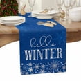 thumbnail image 3 of Christmas Table Runner Hello Winter Table Runners Snowflake Blue Cotton Linen Dresser Scarf Kitchen Dining Table Decor for Christmas Holiday Party Decor 13x72 Inch, 3 of 9