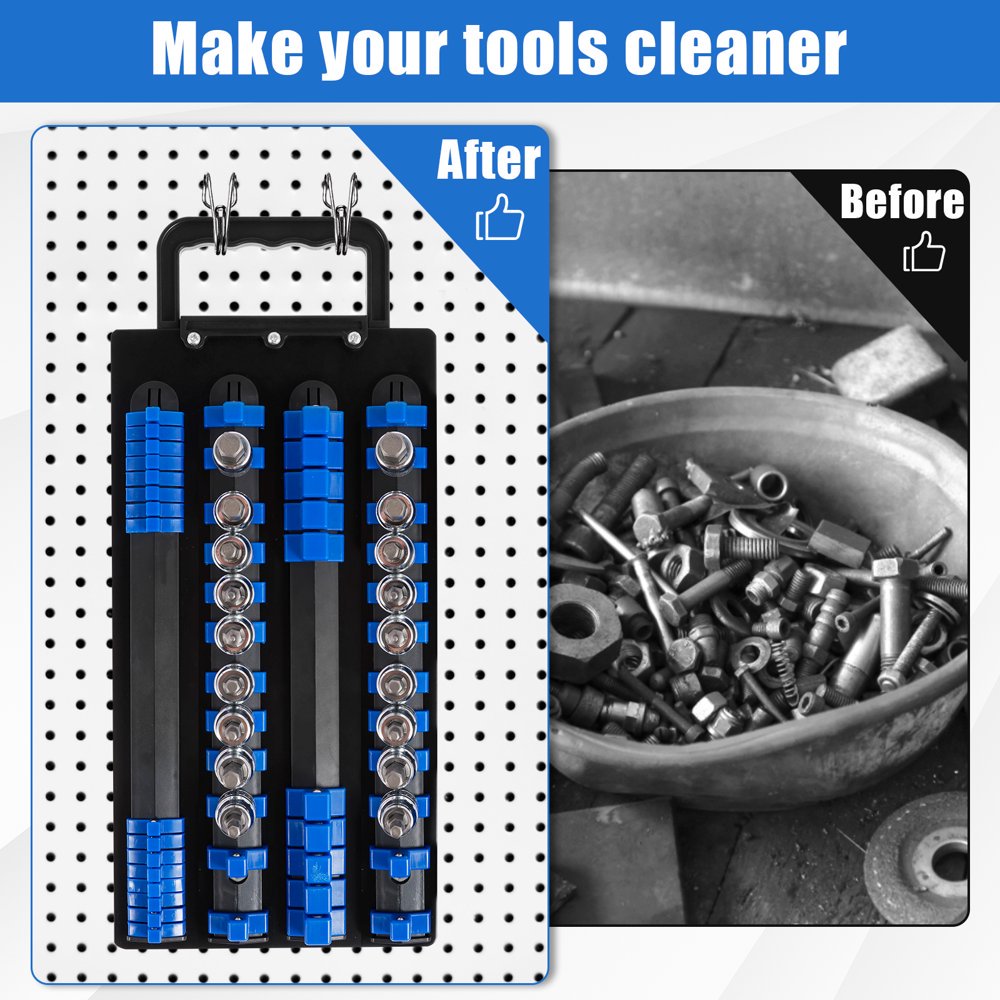 3-Piece Socket Organizer Tray Set | 1/4", 3/8", 1/2" Socket Holders - Black Tool Storage