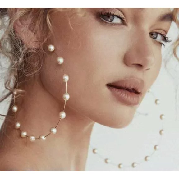 HOOUN Big White Pearl Hoop Earrings Dangle Drop for Women Earrings Gold Hoop Earrings