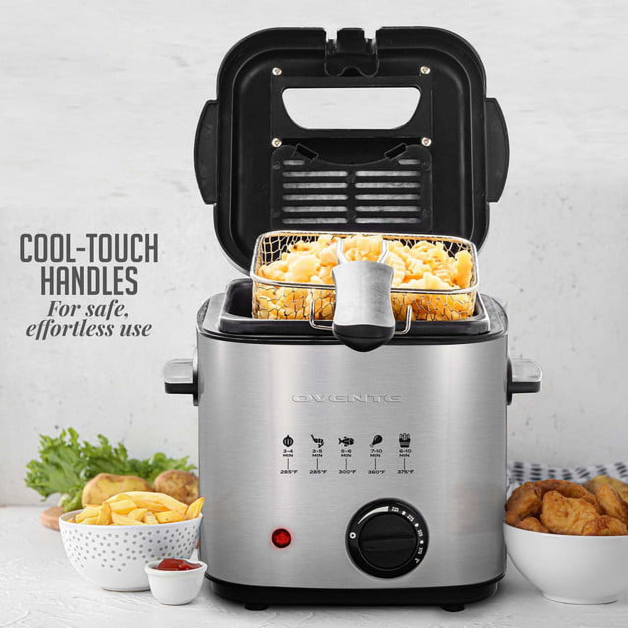 Ovente Electric Deep Fryer 2 Liter, 1500W with Viewing Window, Adjustable Temperature Knob and Removable Stainless Steel Frying Basket, Perfect for