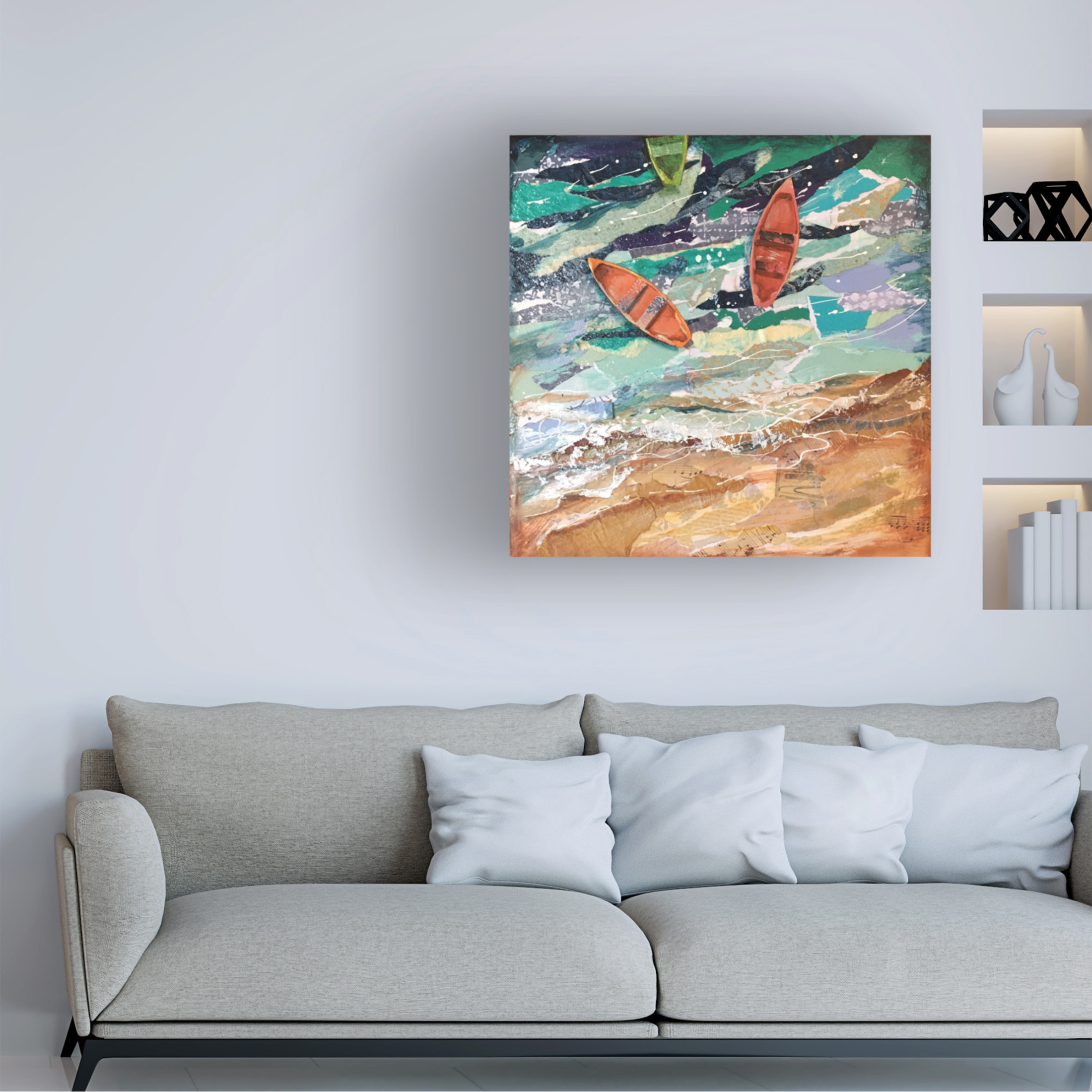 Canvas Wall Art - Christine Rotolo 'Mixed Media Row Your Boat' Wall Art for Living Room, Bedroom, or Office Décor by Trademark Fine Art - 14 x 14 Inches