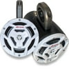 Kicker Marine KMTES Black Tower Enclosures Loaded With (2) 6.5" White JVC Marine Coaxial Speakers.