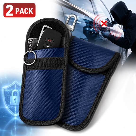 Deally Faraday Pouch for Key Fob, 2 Pack Premium Faraday Key Fob Protector– Car RFID Signal Blocking, Car Security Protection, Anti-Theft Pouch, Anti-Hacking Case Blocker, Blue