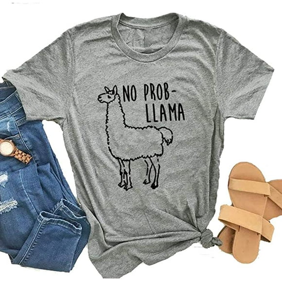 YourTops Women No Prob Llama T-Shirt (US 2XL, 2-Grey)
