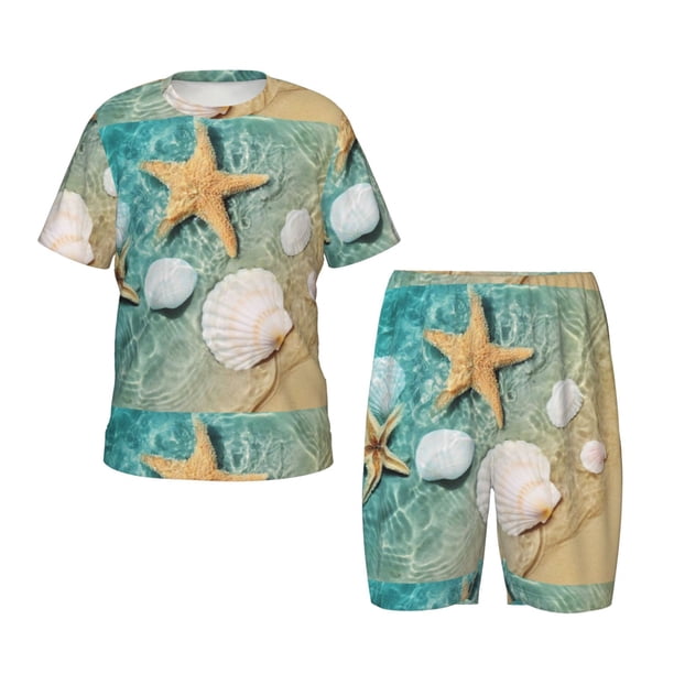 Balery Starfish And Seashell Conjunto de Pijama Infantil de Manga Corta con Estampado – Ropa de Dormir de Algodón Suave-3X-Large