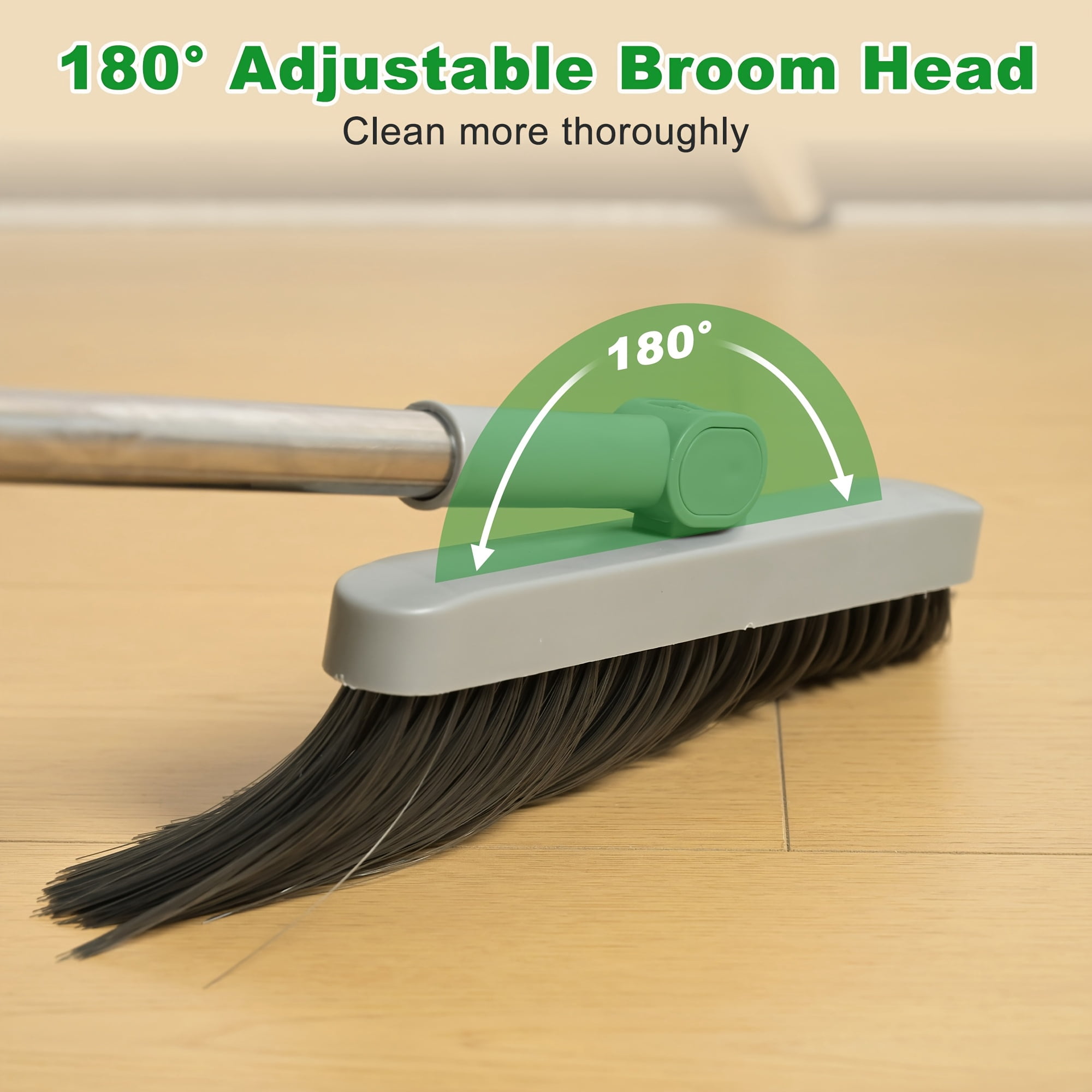 Michnild 3 in 1 Broom and Dustpan Set with Adjustable Push Broom