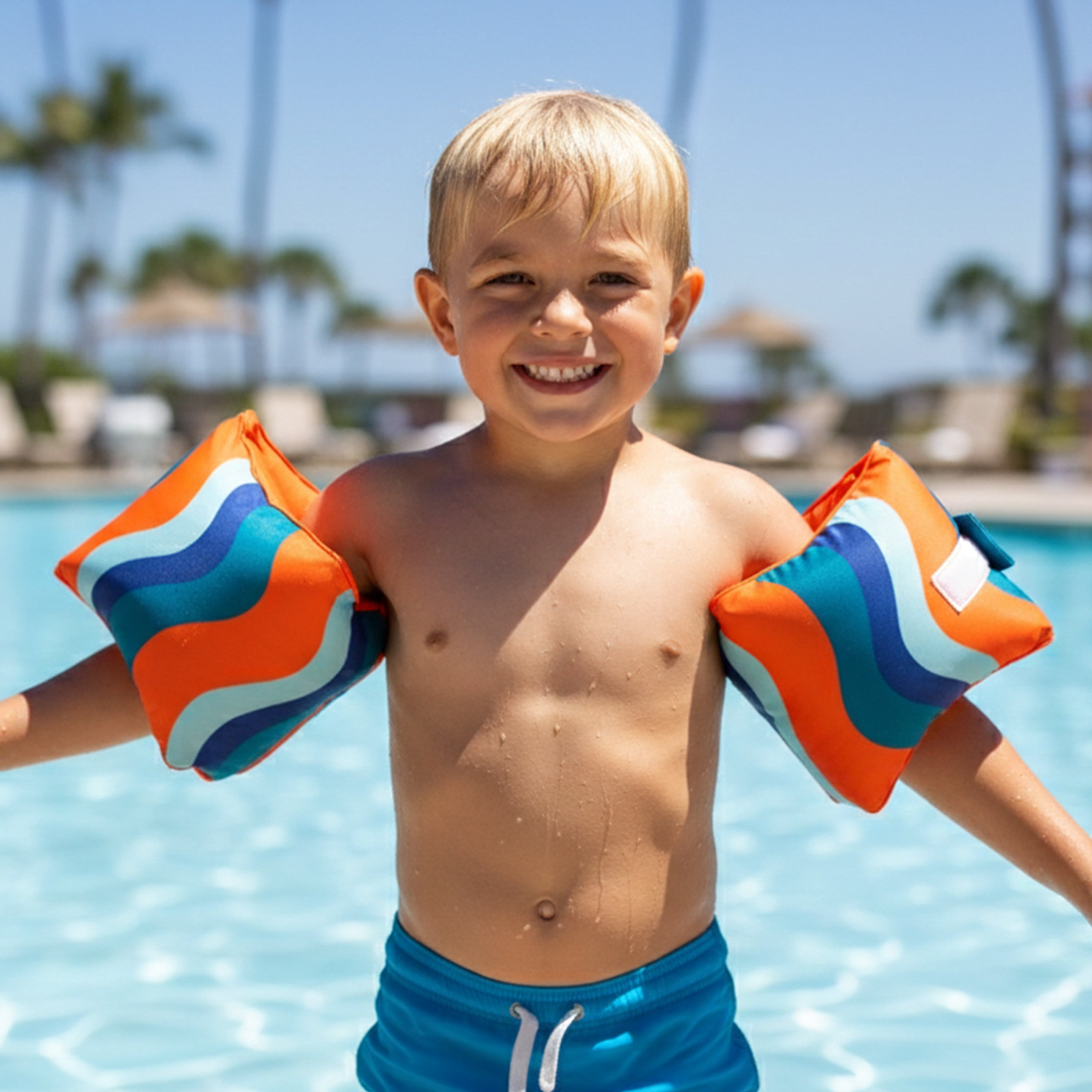 (2 pack) Aqua SwimSchool Adjustable Fabric Arm Pool Floats for Children 50-80 lb, Blue