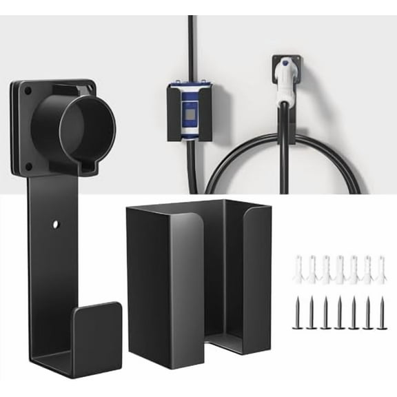 EV Charger Holder-Charging Box Holder, Nozzle Holster Dock and Cable Organizer, Wall-Mount Connector with J-Hook Combination for J1772, EV Cable Holder Wall-Mount Electric Vehicle Charger