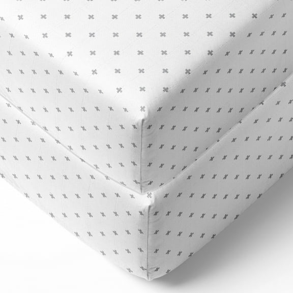 Bacati - Crib or Toddler Bed Fitted Sheet 100% Cotton Muslin, Aztec Love Grey