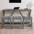 thumbnail image 2 of CQSXDA 4 Piece Bar Table And Chair Set, 59 Inch Dining Table With 3 Upholstered Stools  With Power Outlet  For Home Entertaining, Grey, 2 of 10