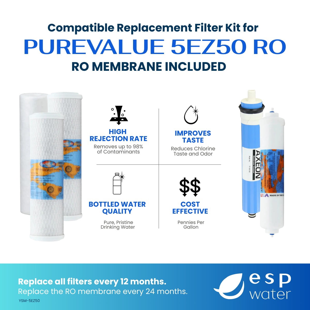 ESP Water Products Under-Sink Water Filters Multi Filter 5-Stage Replacement Pure Value Water Filters for Pure Value 5EZ50