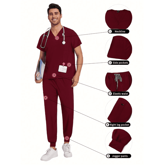 2025 New Multicolor Short Sleeve Mens Scrubs Uniforms Doctor Work Clothes Dentist Set Scrubs Tops Pants Men Hospital Nurse