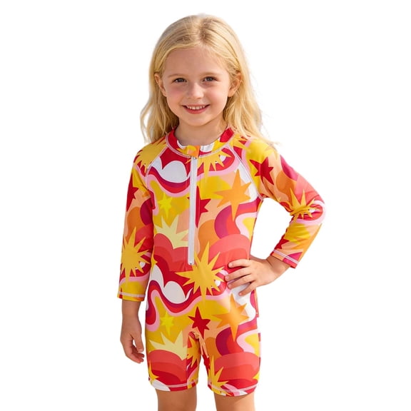 Tiijoy Toddler Girls One-Piece Swimsuit UPF 50 Quick Drying Long Sleeve Rash Guard Surfing Suit