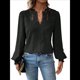 thumbnail image 3 of Blusas de con Lunares, Estilo Bohemio, de Larga y Cuello en V para Mujer, con Encaje de Ganchillo, Estilo Informal y Moderno Negro M, 3 of 9
