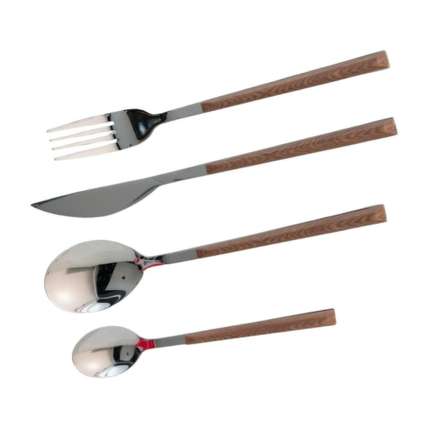 Juego de Cubiertos Café Top Choice 16 Piezas Tipo Madera, Mango Ergonómico, Acero Inoxidable, Set Moderno para Hogar, Incluye Caja de Regalo