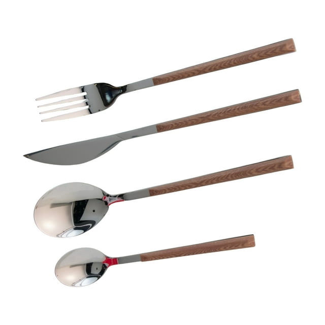 Juego de Cubiertos Café Top Choice 16 Piezas Tipo Madera, Mango Ergonómico, Acero Inoxidable, Set Moderno para Hogar, Incluye Caja de Regalo