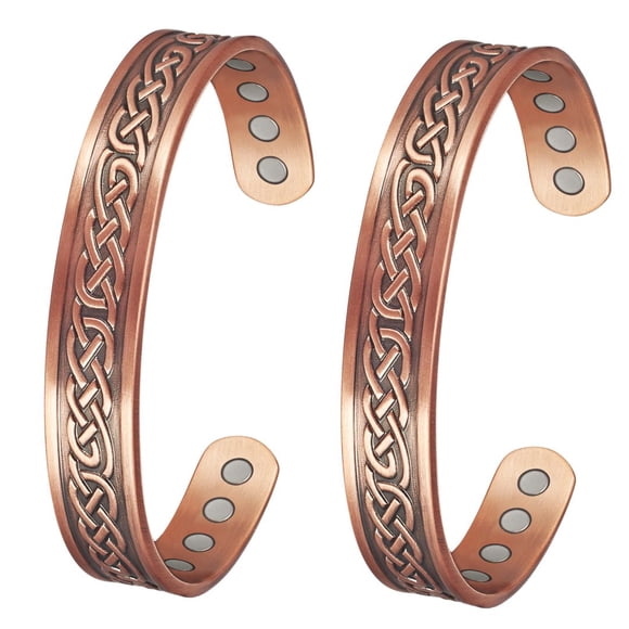 99.99% Pure Copper Magnetic Bracelets with 3500 Gauss Magnets, Adjustable Cuff Jewelry, Set of 2
