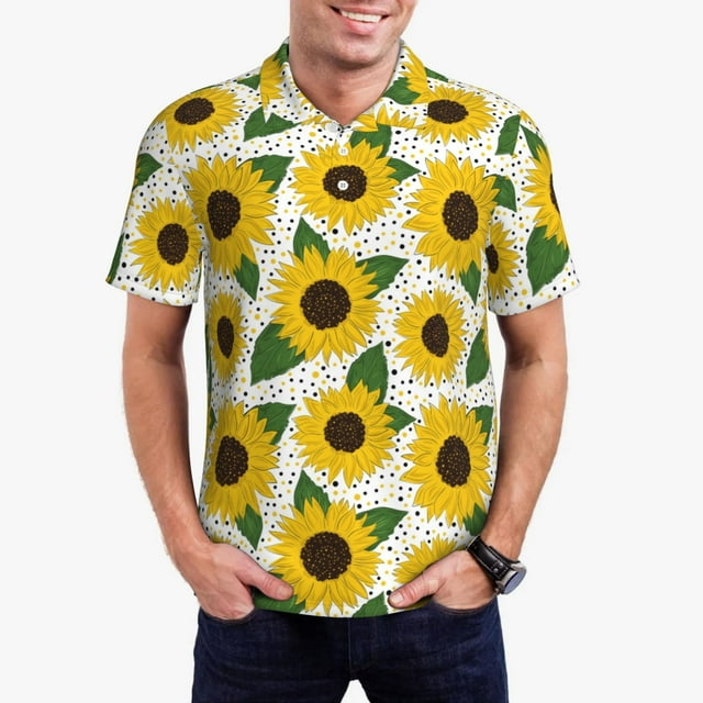 Gaeub Polo Imprimé Tournesols pour Hommes, Manches Courtes, Performance de Golf, Extensible, Décontracté, Été, Plage - Grand
