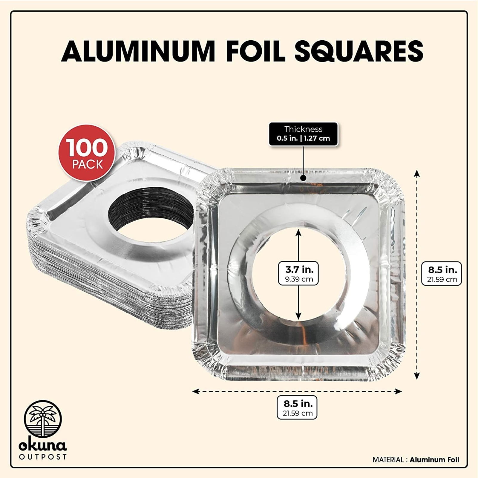 Gas Burner Covers (100 Pack) Disposable Aluminum Foil Square Stove Burner Liners, 8.5 Inch Gas Range Stove Top Protector