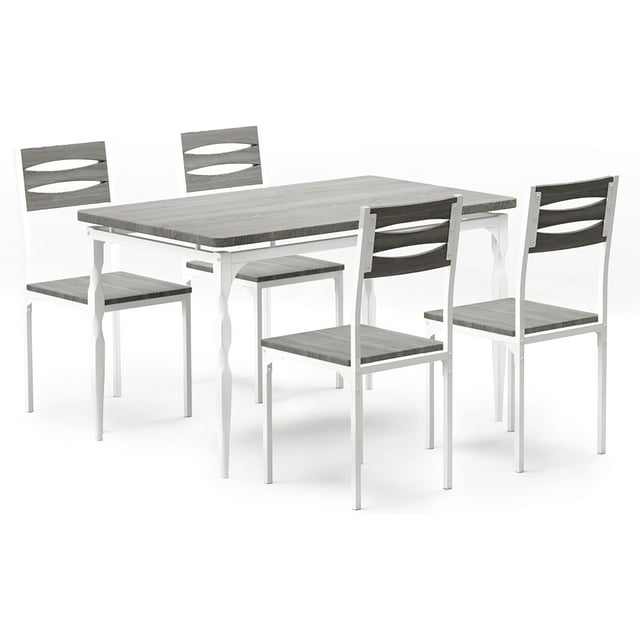 5-Piece Industrial Dining Set for 4 - Spiral Leg Table & Cushioned Chairs for Kitchen/Dining Room