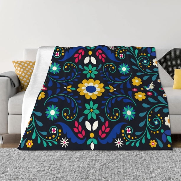 Fotbe Colorful Mexican Flower Manta de Franela con Estampado, Manta Ultrasuave para Cama, Sofá, Auto, Hipoalergénica y Antibolitas-60"x50"