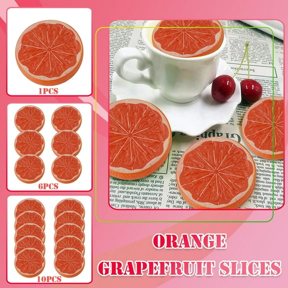 Fufafayo under $5 3Pcs Fake fruit decoration, Artificial Grapefruit Slices, Realistic Plastic Fruit for Decoration, Fake Fruit Slices for Vase and Bowl, Festive Decor for Wedding and Party