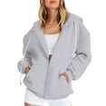 thumbnail image 1 of ICHUANYI Clearance Women's Fashion Casual Color Zip Hood Long Sleeve Pocket Jacket Blouse(Gray, L) ICHUANYI WER2023080808678, 1 of 8