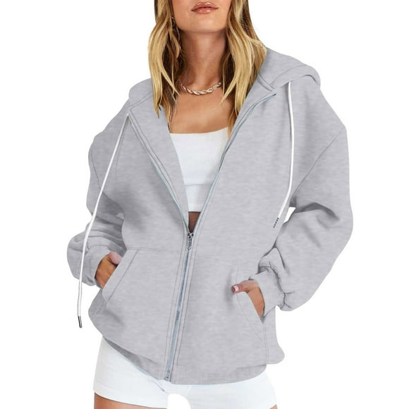 Jsaierl Oversized Zip Up Hoodie for Women Baggy Loose Basic Zipper Hooded Sweatshirt Coat Y2K Jacket