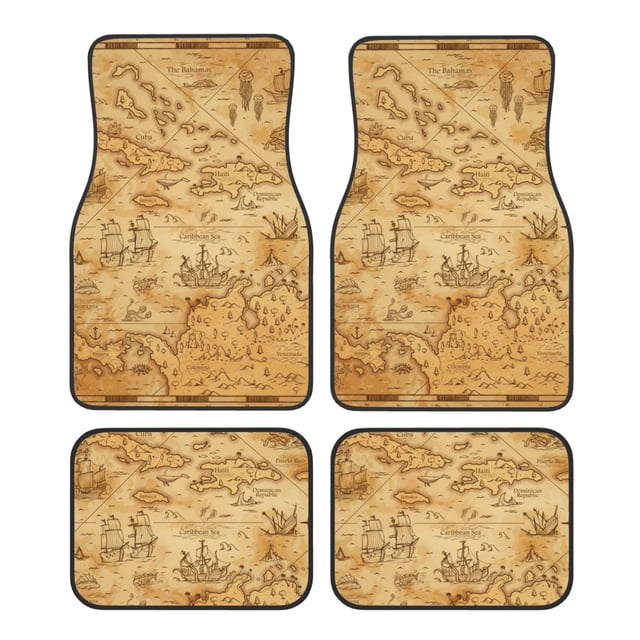 Disketp Old Vintage Map Of Sea for Crystal Velvet Car Mats Four-Piece Set,All-Season Automotive Protection, Vehicles, Cars, Trucks, and SUVs,Anti-Slip Design